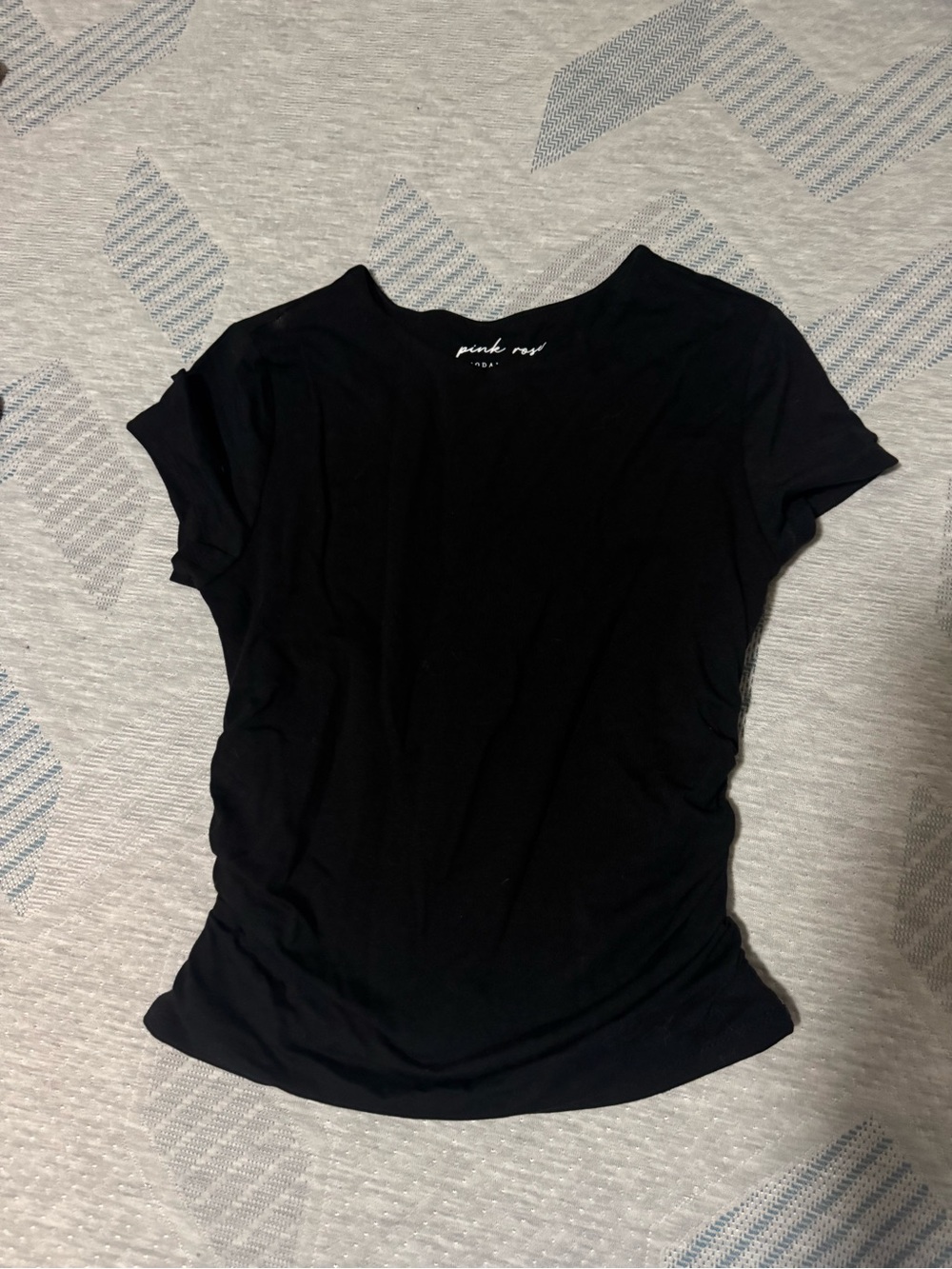 Pink Rose Black Short Sleeve Crew Neck Tee